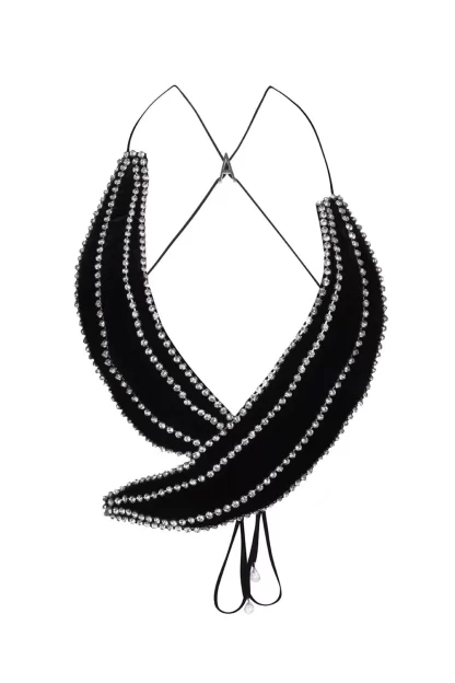 Women Area Velvet Crystal Trim Banana Top