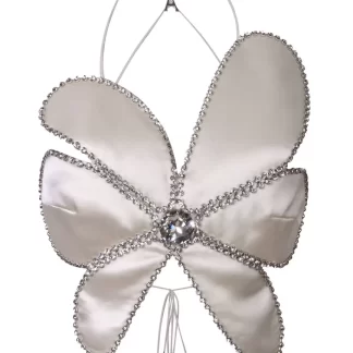 Women Area White Crystal Mussel Flower Top