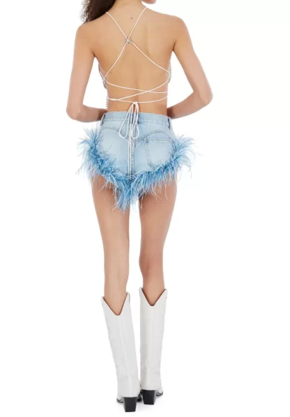 Women Area White Crystal Mussel Flower Top